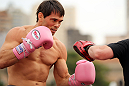 BELO HORIZONTE, BRAZIL - JUNE 20:   Rich Franklin works out for the fans and media during the UFC 147 open workouts at Praca da Estacao on June 20, 2012 in Belo Horizonte, Brazil.  (Photo by Josh Hedges/Zuffa LLC/Zuffa LLC via Getty Images)