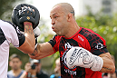 BELO HORIZONTE, BRAZIL - JUNE 20:   Wanderlei Silva works out for the fans and media during the UFC 147 open workouts at Praca da Estacao on June 20, 2012 in Belo Horizonte, Brazil.  (Photo by Josh Hedges/Zuffa LLC/Zuffa LLC via Getty Images)