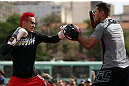 BELO HORIZONTE, BRAZIL - JUNE 20:   Godofredo Pepey works out for the fans and media during the UFC 147 open workouts at Praca da Estacao on June 20, 2012 in Belo Horizonte, Brazil.  (Photo by Josh Hedges/Zuffa LLC/Zuffa LLC via Getty Images)