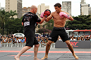 BELO HORIZONTE, BRAZIL - JUNE 20:   Rich Franklin works out for the fans and media during the UFC 147 open workouts at Praca da Estacao on June 20, 2012 in Belo Horizonte, Brazil.  (Photo by Josh Hedges/Zuffa LLC/Zuffa LLC via Getty Images)