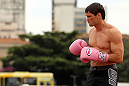BELO HORIZONTE, BRAZIL - JUNE 20:   Rich Franklin works out for the fans and media during the UFC 147 open workouts at Praca da Estacao on June 20, 2012 in Belo Horizonte, Brazil.  (Photo by Josh Hedges/Zuffa LLC/Zuffa LLC via Getty Images)