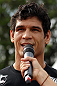 BELO HORIZONTE, BRAZIL - JUNE 20:   Cezar Ferreira is interviewed during the UFC 147 open workouts at Praca da Estacao on June 20, 2012 in Belo Horizonte, Brazil.  (Photo by Josh Hedges/Zuffa LLC/Zuffa LLC via Getty Images)
