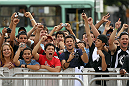 BELO HORIZONTE, BRAZIL - JUNE 20:   Fans cheer during the UFC 147 open workouts at Praca da Estacao on June 20, 2012 in Belo Horizonte, Brazil.  (Photo by Josh Hedges/Zuffa LLC/Zuffa LLC via Getty Images)