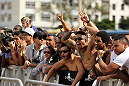 BELO HORIZONTE, BRAZIL - JUNE 20:   Fans cheer during the UFC 147 open workouts at Praca da Estacao on June 20, 2012 in Belo Horizonte, Brazil.  (Photo by Josh Hedges/Zuffa LLC/Zuffa LLC via Getty Images)