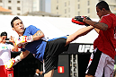 BELO HORIZONTE, BRAZIL - JUNE 20:   Rony Mariano Bezerra works out for the fans and media during the UFC 147 open workouts at Praca da Estacao on June 20, 2012 in Belo Horizonte, Brazil.  (Photo by Josh Hedges/Zuffa LLC/Zuffa LLC via Getty Images)
