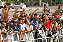 BELO HORIZONTE, BRAZIL - JUNE 20:   Fans cheer during the UFC 147 open workouts at Praca da Estacao on June 20, 2012 in Belo Horizonte, Brazil.  (Photo by Josh Hedges/Zuffa LLC/Zuffa LLC via Getty Images)