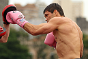BELO HORIZONTE, BRAZIL - JUNE 20:   Rich Franklin works out for the fans and media during the UFC 147 open workouts at Praca da Estacao on June 20, 2012 in Belo Horizonte, Brazil.  (Photo by Josh Hedges/Zuffa LLC/Zuffa LLC via Getty Images)