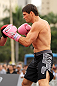 BELO HORIZONTE, BRAZIL - JUNE 20:   Rich Franklin works out for the fans and media during the UFC 147 open workouts at Praca da Estacao on June 20, 2012 in Belo Horizonte, Brazil.  (Photo by Josh Hedges/Zuffa LLC/Zuffa LLC via Getty Images)