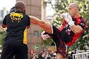 BELO HORIZONTE, BRAZIL - JUNE 20:   Wanderlei Silva works out for the fans and media during the UFC 147 open workouts at Praca da Estacao on June 20, 2012 in Belo Horizonte, Brazil.  (Photo by Josh Hedges/Zuffa LLC/Zuffa LLC via Getty Images)