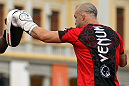 BELO HORIZONTE, BRAZIL - JUNE 20:   Wanderlei Silva works out for the fans and media during the UFC 147 open workouts at Praca da Estacao on June 20, 2012 in Belo Horizonte, Brazil.  (Photo by Josh Hedges/Zuffa LLC/Zuffa LLC via Getty Images)