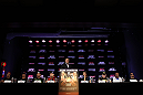 BELO HORIZONTE, BRAZIL - JUNE 21:   A general view of the fighters on the dais during the UFC 147 press conference at Ouro Minas Palace on June 21, 2012 in Belo Horizonte, Brazil.  (Photo by Josh Hedges/Zuffa LLC/Zuffa LLC via Getty Images)