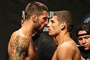 ATLANTIC CITY, NJ - JUNE 21:  (L-R) Welterweight opponents Matt Brown and Luis Ramos face off after making weight during the UFC on FX official weigh in at Revel Casino on June 21, 2012 in Atlantic City, New Jersey.  (Photo by Nick Laham/Zuffa LLC/Zuffa LLC via Getty Images)