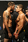ATLANTIC CITY, NJ - JUNE 21:  (L-R) Welterweight opponents Matt Brown and Luis Ramos face off after making weight during the UFC on FX official weigh in at Revel Casino on June 21, 2012 in Atlantic City, New Jersey.  (Photo by Nick Laham/Zuffa LLC/Zuffa LLC via Getty Images)