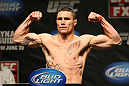 ATLANTIC CITY, NJ - JUNE 21: Joey Gambino flexes after making weight during the UFC on FX official weigh in at Revel Casino on June 21, 2012 in Atlantic City, New Jersey.  (Photo by Nick Laham/Zuffa LLC/Zuffa LLC via Getty Images)