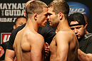 ATLANTIC CITY, NJ - JUNE 21: (L-R) Welterweight opponents Rick Story and Brock Jardine face off during the UFC on FX official weigh in at Revel Casino on June 21, 2012 in Atlantic City, New Jersey.  (Photo by Nick Laham/Zuffa LLC/Zuffa LLC via Getty Images)
