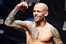 ATLANTIC CITY, NJ - JUNE 21:  Ross Pearson flexes after making weight during the UFC on FX official weigh in at Revel Casino on June 21, 2012 in Atlantic City, New Jersey.  (Photo by Nick Laham/Zuffa LLC/Zuffa LLC via Getty Images)