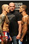 ATLANTIC CITY, NJ - JUNE 21: (L-R) Featherweight opponents Ross Pearson and Cub Swanson face off after making weight during the UFC on FX official weigh in at Revel Casino on June 21, 2012 in Atlantic City, New Jersey.  (Photo by Nick Laham/Zuffa LLC/Zuffa LLC via Getty Images)