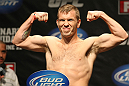 ATLANTIC CITY, NJ - JUNE 21: Spencer Fisher flexes after making weight during the UFC on FX official weigh in at Revel Casino on June 21, 2012 in Atlantic City, New Jersey.   (Photo by Nick Laham/Zuffa LLC/Zuffa LLC via Getty Images)