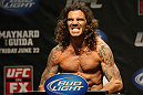 ATLANTIC CITY, NJ - JUNE 21:  Clay Guida flexes after making weight for his fight against Gray Maynard during the UFC on FX official weigh in at Revel Casino on June 21, 2012 in Atlantic City, New Jersey.   (Photo by Nick Laham/Zuffa LLC/Zuffa LLC via Getty Images)