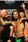 ATLANTIC CITY, NJ - JUNE 21:  Clay Guida appeals to the crowd after making weight during the UFC on FX official weigh in at Revel Casino on June 21, 2012 in Atlantic City, New Jersey.   (Photo by Nick Laham/Zuffa LLC/Zuffa LLC via Getty Images)