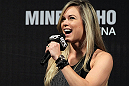 BELO HORIZONTE, BRAZIL - JUNE 22:   Paula Sack hosts a Q&A session before the UFC 147 weigh in at Est&Atilde;&iexcl;dio Jornalista Felipe Drummond on June 22, 2012 in Belo Horizonte, Brazil.  (Photo by Josh Hedges/Zuffa LLC/Zuffa LLC via Getty Images)