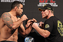 BELO HORIZONTE, BRAZIL - JUNE 22:   (L-R) Opponents Fabricio Werdum and Mike Russow face off after making weight during the UFC 147 weigh in at Estadio Jornalista Felipe Drummond on June 22, 2012 in Belo Horizonte, Brazil.  (Photo by Josh Hedges/Zuffa LLC/Zuffa LLC via Getty Images)