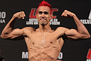 BELO HORIZONTE, BRAZIL - JUNE 22:   Godofredo Pepey makes weight during the UFC 147 weigh in at Estadio Jornalista Felipe Drummond on June 22, 2012 in Belo Horizonte, Brazil.  (Photo by Josh Hedges/Zuffa LLC/Zuffa LLC via Getty Images)
