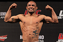 BELO HORIZONTE, BRAZIL - JUNE 22:   Sergio "Serginho" Moraes makes weight during the UFC 147 weigh in at Estadio Jornalista Felipe Drummond on June 22, 2012 in Belo Horizonte, Brazil.  (Photo by Josh Hedges/Zuffa LLC/Zuffa LLC via Getty Images)
