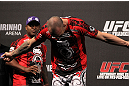 BELO HORIZONTE, BRAZIL - JUNE 22:   Wanderlei Silva salutes the crowd before weighing in during the UFC 147 weigh in at Estadio Jornalista Felipe Drummond on June 22, 2012 in Belo Horizonte, Brazil.  (Photo by Josh Hedges/Zuffa LLC/Zuffa LLC via Getty Images)
