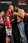 BELO HORIZONTE, BRAZIL - JUNE 22:   (L-R) Opponents Wanderlei Silva and Rich Franklin face off after making weight during the UFC 147 weigh in at Estadio Jornalista Felipe Drummond on June 22, 2012 in Belo Horizonte, Brazil.  (Photo by Josh Hedges/Zuffa LLC/Zuffa LLC via Getty Images)