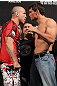 BELO HORIZONTE, BRAZIL - JUNE 22:   (L-R) Opponents Wanderlei Silva and Rich Franklin face off after making weight during the UFC 147 weigh in at Estadio Jornalista Felipe Drummond on June 22, 2012 in Belo Horizonte, Brazil.  (Photo by Josh Hedges/Zuffa LLC/Zuffa LLC via Getty Images)