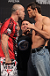 BELO HORIZONTE, BRAZIL - JUNE 22:   (L-R) Opponents Wanderlei Silva and Rich Franklin face off after making weight during the UFC 147 weigh in at Estadio Jornalista Felipe Drummond on June 22, 2012 in Belo Horizonte, Brazil.  (Photo by Josh Hedges/Zuffa LLC/Zuffa LLC via Getty Images)