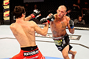 ATLANTIC CITY, NJ - JUNE 22:  Dustin Pague throws a punch at Ken Stone in a bantamweight bout during UFC on FX 4 at Revel Casino on June 22, 2012 in Atlantic City, New Jersey.  (Photo by Nick Laham/Zuffa LLC/Zuffa LLC)