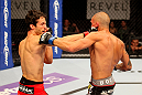 ATLANTIC CITY, NJ - JUNE 22:  Ken Stone (L) and Dustin Pague (R) exchange punches in a bantamweight bout during UFC on FX 4 at Revel Casino on June 22, 2012 in Atlantic City, New Jersey.  (Photo by Nick Laham/Zuffa LLC/Zuffa LLC)
