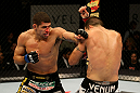ATLANTIC CITY, NJ - JUNE 22:  Luis Ramos (L) throws a punch at Matt Brown (R) in a welterweight bout during UFC on FX 4 at Revel Casino on June 22, 2012 in Atlantic City, New Jersey.  (Photo by Nick Laham/Zuffa LLC/Zuffa LLC)