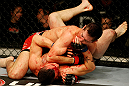 ATLANTIC CITY, NJ - JUNE 22:  Steven Siler (T) throws an elbow to the face of Joe Gambino (B) in a featherweight bout during UFC on FX 4 at Revel Casino on June 22, 2012 in Atlantic City, New Jersey.  (Photo by Nick Laham/Zuffa LLC/Zuffa LLC)