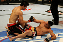 ATLANTIC CITY, NJ - JUNE 22: Hatsu Hioki (L) gives a hand to Ricardo Lamas (R) after the third round of their featherweight bout during UFC on FX 4 at Revel Casino on June 22, 2012 in Atlantic City, New Jersey.  (Photo by Nick Laham/Zuffa LLC/Zuffa LLC)