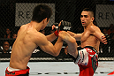 ATLANTIC CITY, NJ - JUNE 22:  Ricardo Lamas (R) kicks Hatsu Hioki (L) in a featherweight bout during UFC on FX 4 at Revel Casino on June 22, 2012 in Atlantic City, New Jersey.  (Photo by Nick Laham/Zuffa LLC/Zuffa LLC)