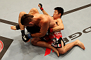 ATLANTIC CITY, NJ - JUNE 22:  Hatsu Hioki (B) grapples against Ricardo Lamas (T) in a featherweight bout during UFC on FX 4 at Revel Casino on June 22, 2012 in Atlantic City, New Jersey.  (Photo by Nick Laham/Zuffa LLC/Zuffa LLC)