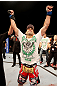 ATLANTIC CITY, NJ - JUNE 22: Ricardo Lamas celebrates his win by unanimous decision over Hatsu Hioki (not pictured) in a featherweight bout during UFC on FX 4 at Revel Casino on June 22, 2012 in Atlantic City, New Jersey.  (Photo by Nick Laham/Zuffa LLC/Zuffa LLC)