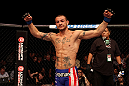 ATLANTIC CITY, NJ - JUNE 22:  Cub Swanson celebrates his win by TKO against Ross Pearson (not pictured) in a featherweight bout during UFC on FX 4 at Revel Casino on June 22, 2012 in Atlantic City, New Jersey.  (Photo by Nick Laham/Zuffa LLC/Zuffa LLC)