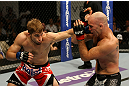 ATLANTIC CITY, NJ - JUNE 22: T.J. Waldburger (L) punches Brian Ebersole (R) in a welterweight bout during UFC on FX 4 at Revel Casino on June 22, 2012 in Atlantic City, New Jersey.  (Photo by Nick Laham/Zuffa LLC/Zuffa LLC)