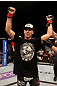 ATLANTIC CITY, NJ - JUNE 22:  Brian Ebersole celebrates his win by unanimous decision against T.J. Waldburger (not pictured) in a welterweight bout during UFC on FX 4 at Revel Casino on June 22, 2012 in Atlantic City, New Jersey.  (Photo by Nick Laham/Zuffa LLC/Zuffa LLC)