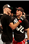 ATLANTIC CITY, NJ - JUNE 22:  (L-R) Brian Ebersole is congratulated on his win by unanimous decision by T.J. Waldburger after their welterweight bout during UFC on FX 4 at Revel Casino on June 22, 2012 in Atlantic City, New Jersey.  (Photo by Nick Laham/Zuffa LLC/Zuffa LLC)