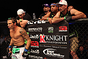 ATLANTIC CITY, NJ - JUNE 22:  Clay Guida (L) prepares with his team before fighting Gray Maynard (not pictured) in the main event lightweight bout during UFC on FX 4 at Revel Casino on June 22, 2012 in Atlantic City, New Jersey.  (Photo by Nick Laham/Zuffa LLC/Zuffa LLC)