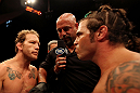 ATLANTIC CITY, NJ - JUNE 22: Clay Guida (R) faces off with Gray Maynard (L) in the main event lightweight bout during UFC on FX 4 at Revel Casino on June 22, 2012 in Atlantic City, New Jersey. (Photo by Nick Laham/Zuffa LLC/Zuffa LLC)