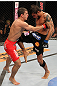 BELO HORIZONTE, BRAZIL - JUNE 23:   (R-L) Milton Vieira delivers a knee to the mid-section of Felipe Arantes during their UFC 147 featherweight bout at Estadio Jornalista Felipe Drummond on June 23, 2012 in Belo Horizonte, Brazil.  (Photo by Josh Hedges/Zuffa LLC/Zuffa LLC via Getty Images)