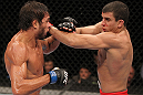 BELO HORIZONTE, BRAZIL - JUNE 23:   (R-L) Felipe Arantes and Milton Vieira exchange punches  during their UFC 147 featherweight bout at Estadio Jornalista Felipe Drummond on June 23, 2012 in Belo Horizonte, Brazil.  (Photo by Josh Hedges/Zuffa LLC/Zuffa LLC via Getty Images)