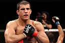 BELO HORIZONTE, BRAZIL - JUNE 23:   Felipe Arantes salutes the crowd after his three-round battle against Milton Vieira at Estadio Jornalista Felipe Drummond on June 23, 2012 in Belo Horizonte, Brazil.  (Photo by Josh Hedges/Zuffa LLC/Zuffa LLC via Getty Images)