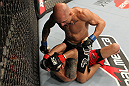 BELO HORIZONTE, BRAZIL - JUNE 23:   Wagner "Galeto" Campos (top) punches Marcos Vinicius "Vina"  during their UFC 147 featherweight bout at Estadio Jornalista Felipe Drummond on June 23, 2012 in Belo Horizonte, Brazil.  (Photo by Josh Hedges/Zuffa LLC/Zuffa LLC via Getty Images)